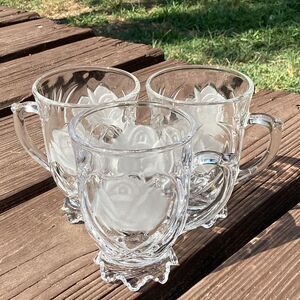 Soga Japan Frosted Rose Pressed Glass Punch Cups — Set of 3, Vintage 70s